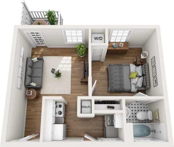 Floor Plan  A6 - 1x1 505 sq. ft. at The Collection, Virginia