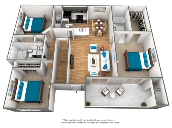 3 bedroom 3 bath floor plan at The Parkway at Hunters Creek, Florida, 32837