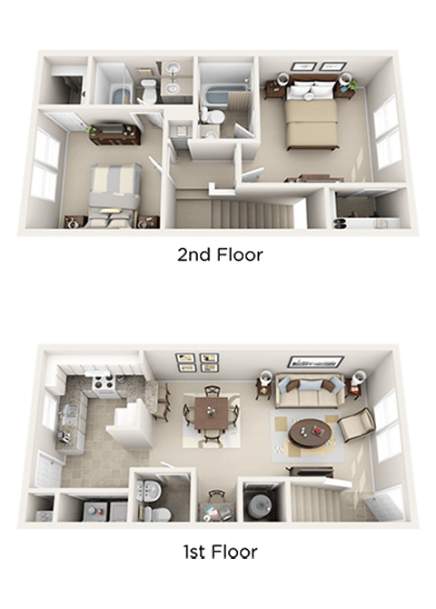 2 Bedroom 2.5 Bath Floor Plan at The Arbor Walk Apartments, Florida, 33617
