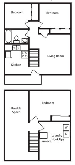 3 Bedroom 1 Bath Floor Plan at Aspen Townhomes, Colorado Springs, 80909