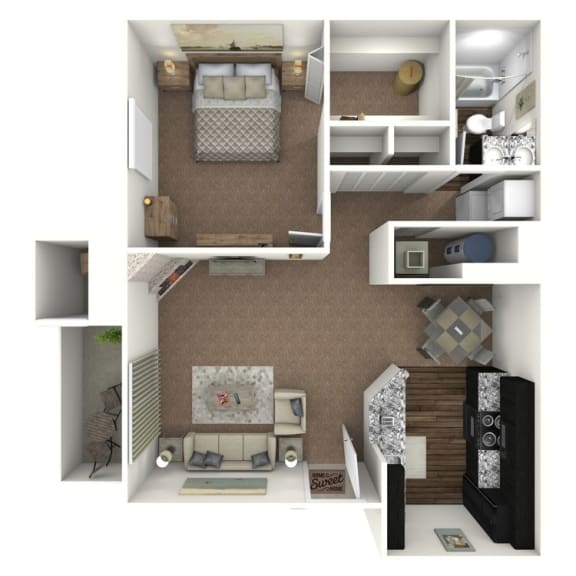 1 bedroom 1 bath floor plan at Deer Crest Apartments, Colorado