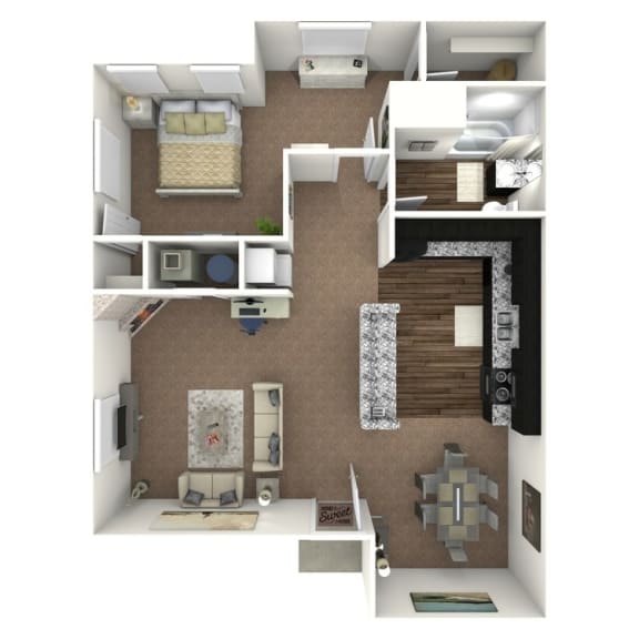 1 bedroom 1 bath floor plan B at Deer Crest Apartments, Broomfield, CO, 80020