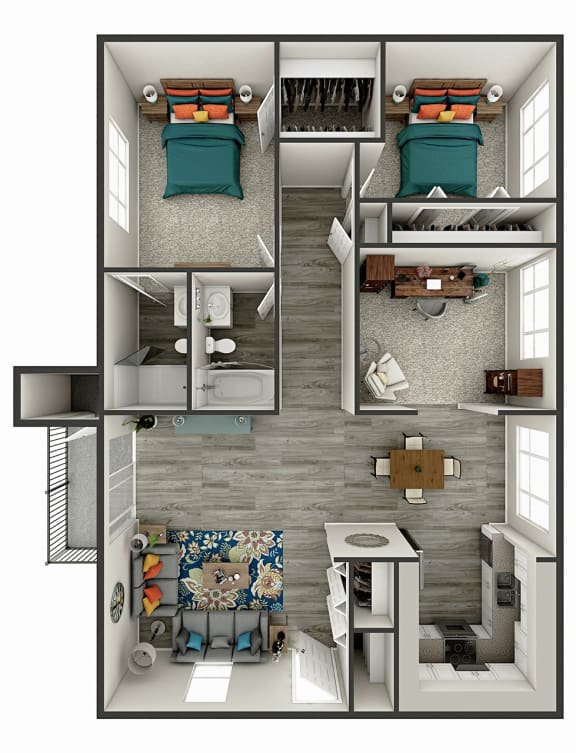 2 bedroom 2 bath floor plan D at Glen at Lakewood, Colorado, 80228