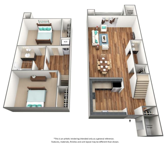 2 Bed 1.5 Bath Floor Plan at Glen at North Creek, Everett, Washington