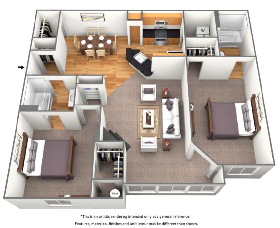 2 Bedrooms and 2 Bathrooms Floor Plans at Malvern Lakes, Fredericksburg, 22406