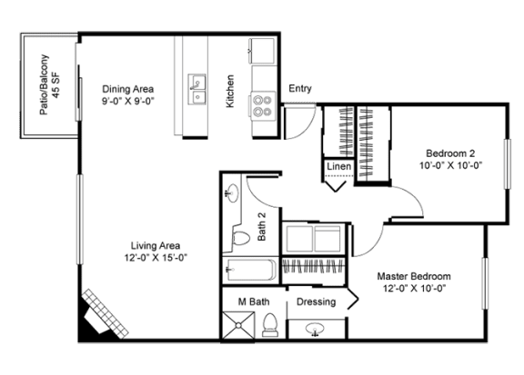 2 bedroom floor plan C at North Creek Apartments, Everett, WA, 98208