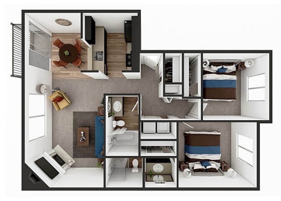 2 bedroom floor plan B at North Creek Apartments, Washington, 98208