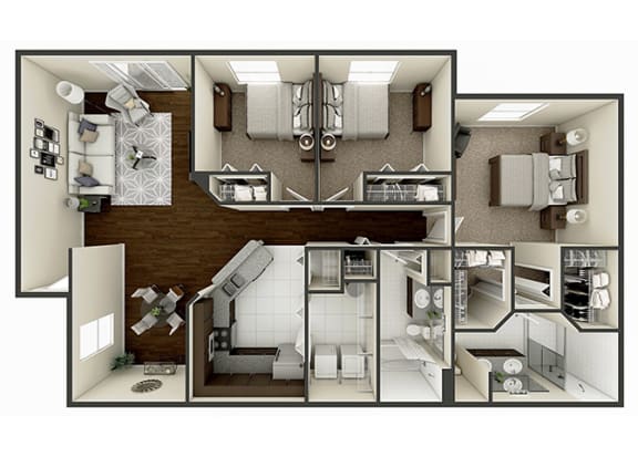 3 bedroom 2 bathroom floor plan at Pembroke Pines Landings, Pembroke Pines, FL, 33025