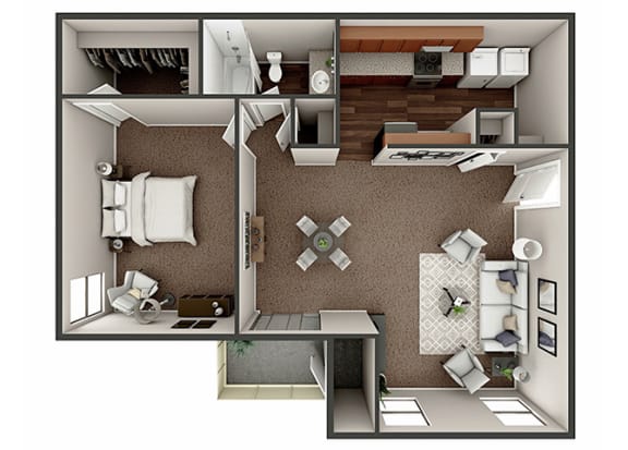 Floor Plan  1 bedroom 1 bathroom floor plan at River Crossing Apartments, Thunderbolt, GA, 31404