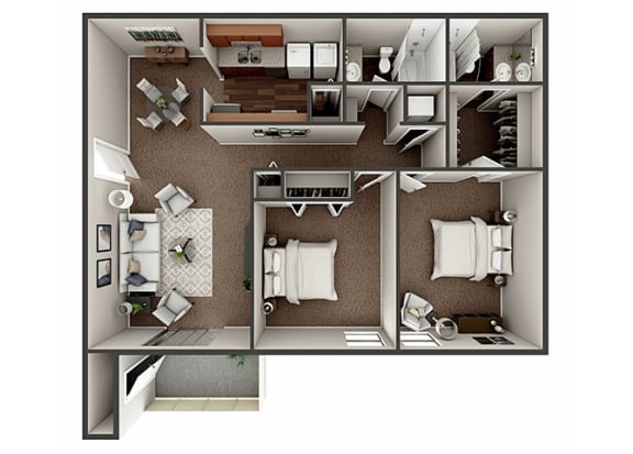 2 bedroom 2 bathroom floor plan  at River Crossing Apartments, Thunderbolt, 31404