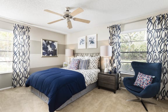 Comfortable Bedroom With Large Window at Sanford Landing Apartments, Sanford, Florida