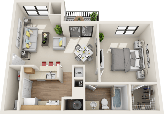 1 bedroom 1 bath floor plan A at St. Johns Forest Apartments, Florida