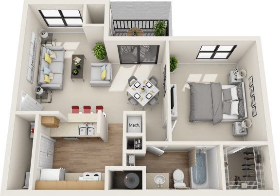 1 bedroom 1 bath floor plan B at St. Johns Forest Apartments, Florida, 32277