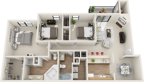 3 bedroom 2 bath floor plan  at St. Johns Forest Apartments, Jacksonville, FL, 32277