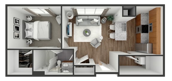 1 bedroom 1 bath floor plan A at The View at Old City, Philadelphia, PA, 19106