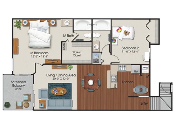 2 Bedrooms and 2 Bathrooms Floor Plans B at Water&#x27;s Edge Apartments, Sunrise, 33351