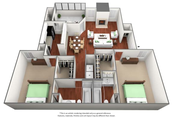 2 bedroom 2 bathroom floor plan  A at The Glen at Highpoint, Dallas, TX, 75243
