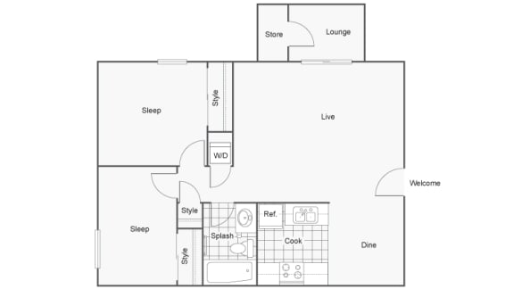 Floor Plan  2 Bedroom 1 Bath Floor Plan at 2900 Lux Apartment Homes, Las Vegas