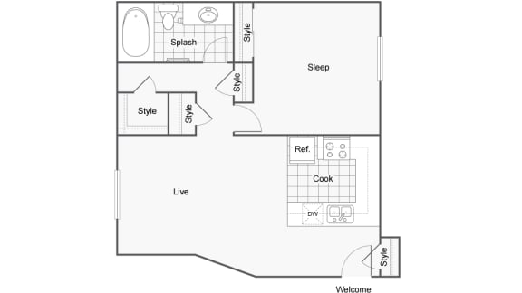 1 Bedroom 1 Bathroom Floor Plan at Cliffs at Canyon Ridge, Ogden, 84401