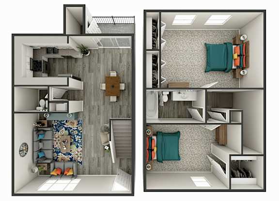 A diagram of a small apartment with a bedroom and a living room.
