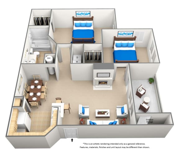 2  bedroom 1 bathroom floor plan at Bridford Lake Apartments, Greensboro, 27407