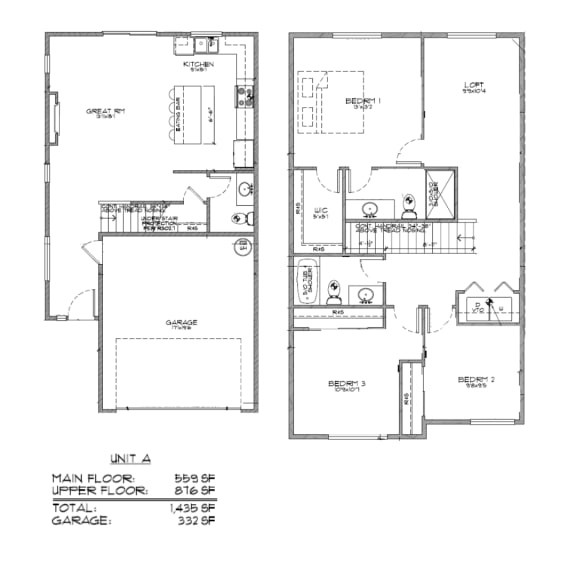 the floor plans for two different layouts of a house