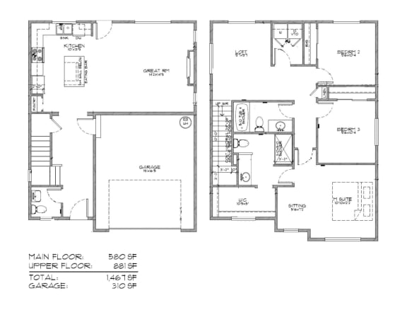 a floor plan of a house with two floors and a garage