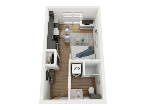 1 Bed 1 Bath Floor Plan at Proctor Flats, Tacoma, 98407