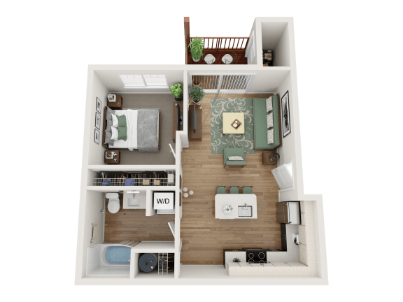 1 Bed 1 Bath Floor Plan at Telka Apartments, Silverdale