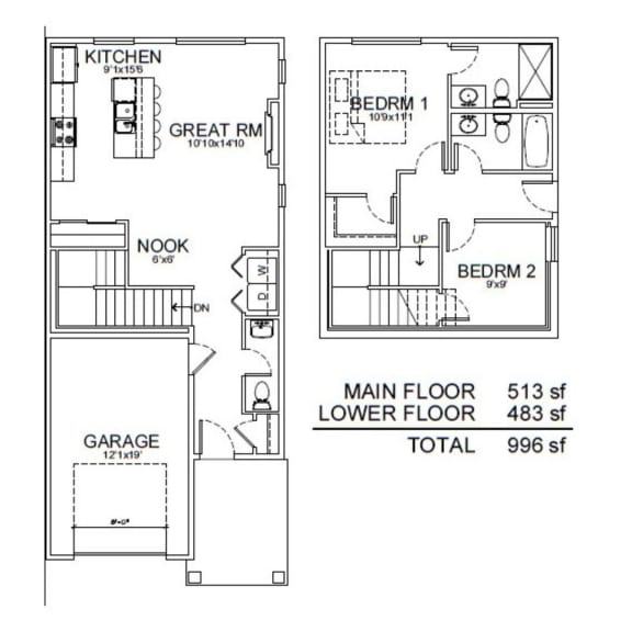 floor plan of the lower level and the upper floor of the house