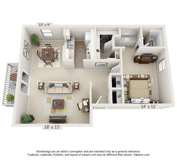 3D floor plan at Auburn Glen Apartments, Jacksonville