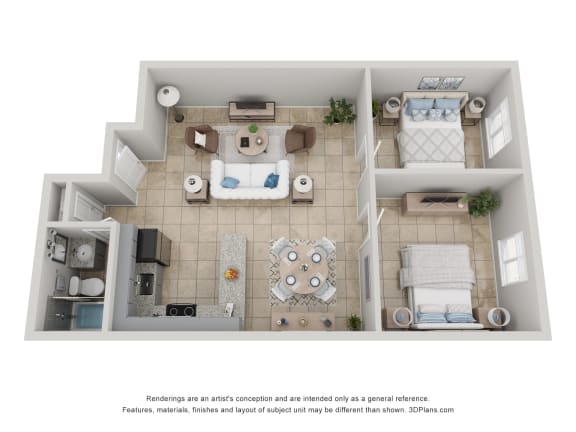 a stylized floor plan with a bedroom and living room at Colonial Drive Apartments, Orlando, FL
