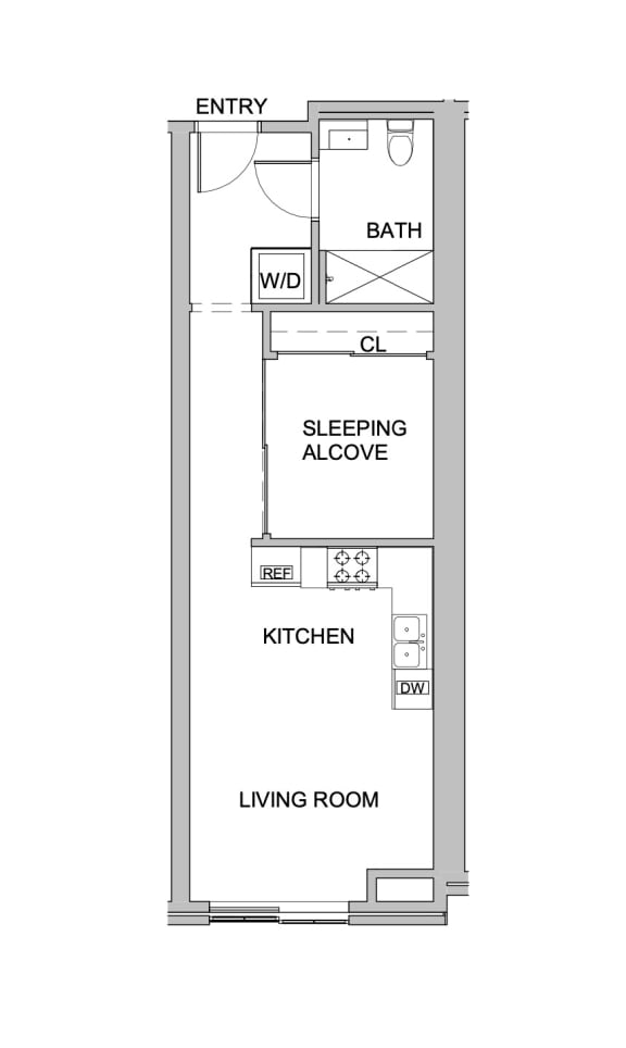 a floor plan of a small house with a bedroom and a living room