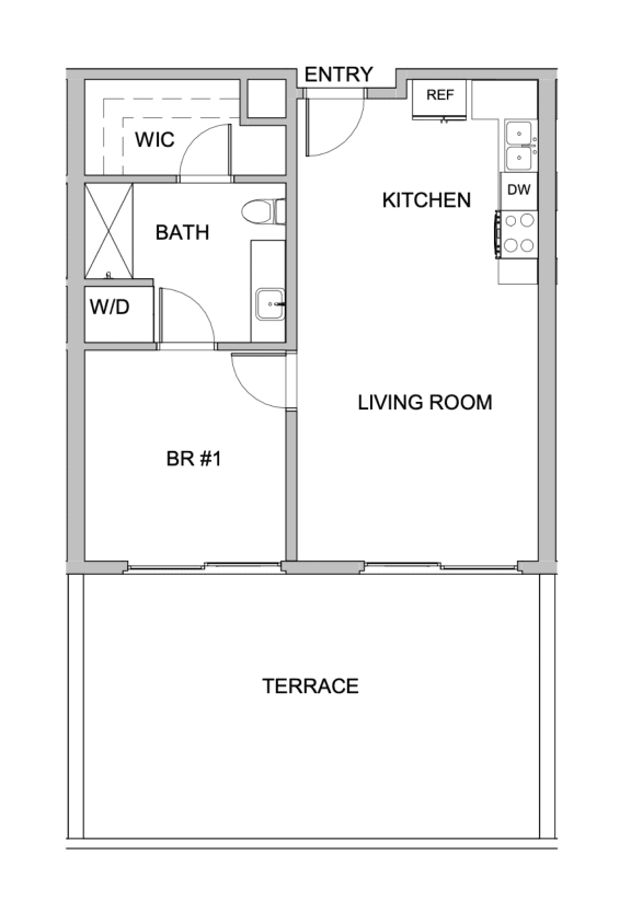 a floor plan of a small house with a bedroom and a living room