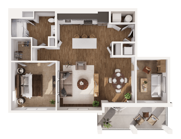 Bergamot Floor Plan at Hamilton at Eagleview, featuring 1 bedroom, 1 bathroom, and a den for flexible living in Exton, PA