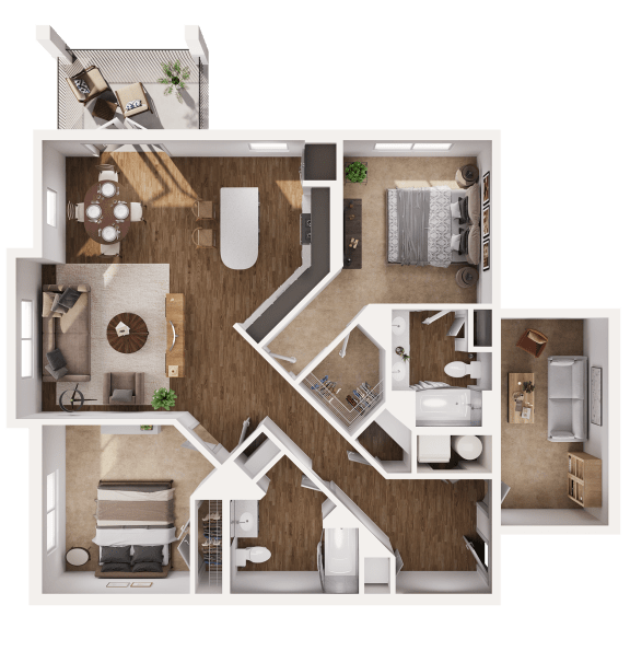 Rose Floor Plan at Hamilton at Eagleview, featuring 2 bedrooms, 2 bathrooms, and a den for flexible living in Exton, PA