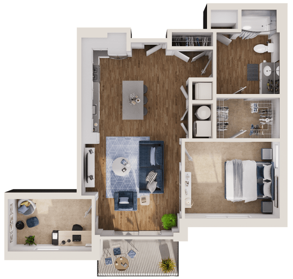 Geranium Floor Plan at Hamilton at Eagleview, featuring 1 bedroom, 1 bathroom, and a den for versatile living in Exton, PA 19341