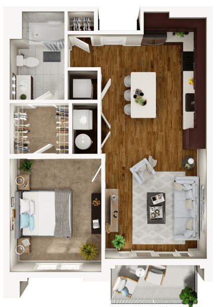 A floor plan of a house with a kitchen, living room, and bedrooms.