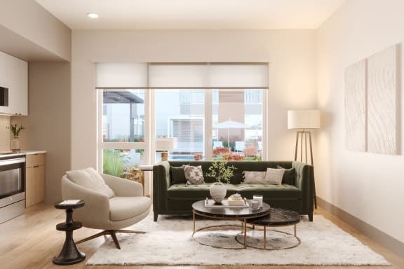 Living room at Bemiston Place Apartments, Missouri
