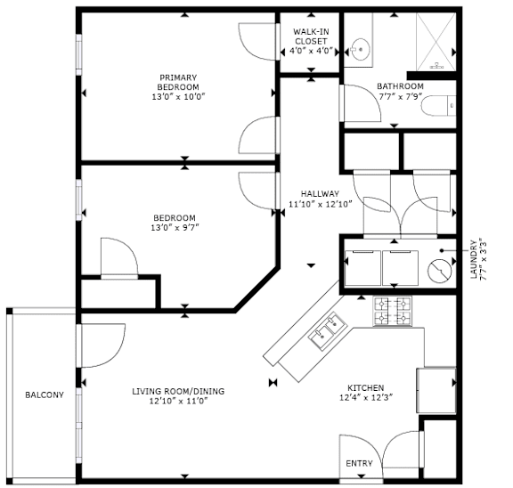A black and white floor plan of a house with labeled rooms.