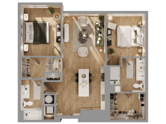 a 3d drawing of a floor plan of a house at Bemiston Place Apartments, Clayton, 63105