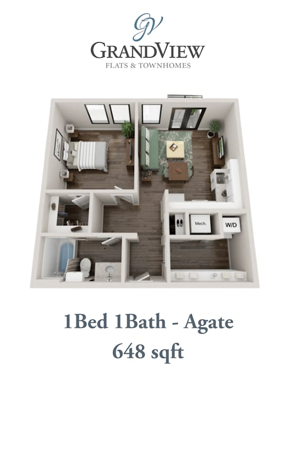 1 bed 1 bath B at GrandView Flats and Townhomes, Indiana