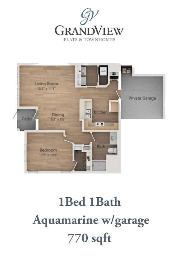 Studio 0 bath A at GrandView Flats and Townhomes, Granger, IN