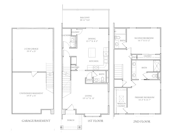 A floor plan of a two story house with a garage.