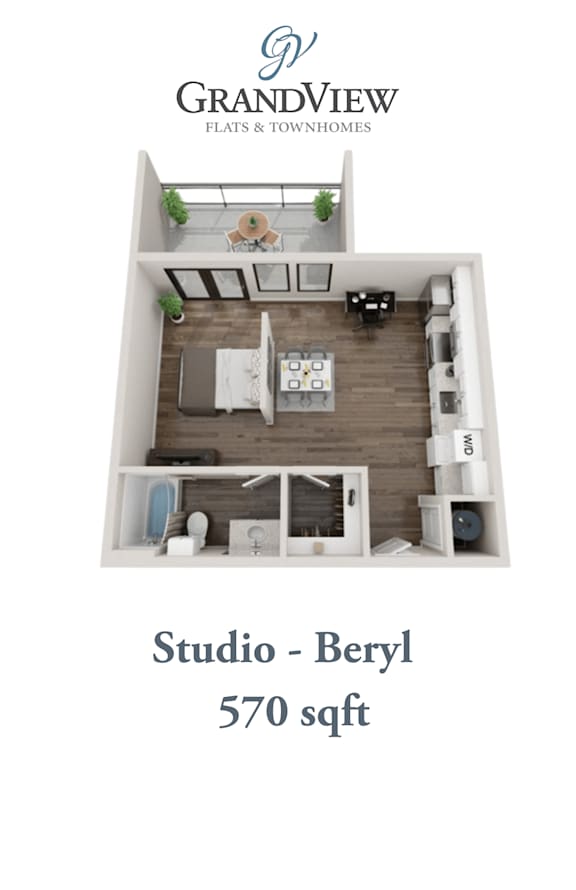 Studio 1 bath A at GrandView Flats and Townhomes, Granger, IN