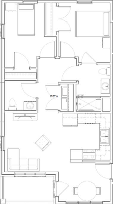 A floor plan of a house with a labeled unit A.