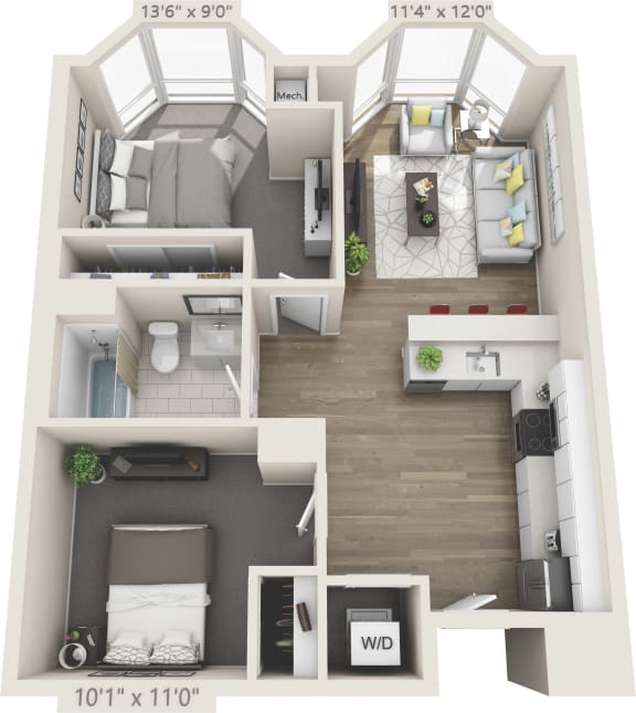2 bed 1 bath Parkview 303 Floor Plan at Clayton On The Park, Clayton