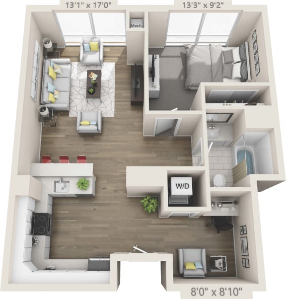 1 bed 1 bath Parkview 304 Floor Plan at Clayton On The Park, Missouri