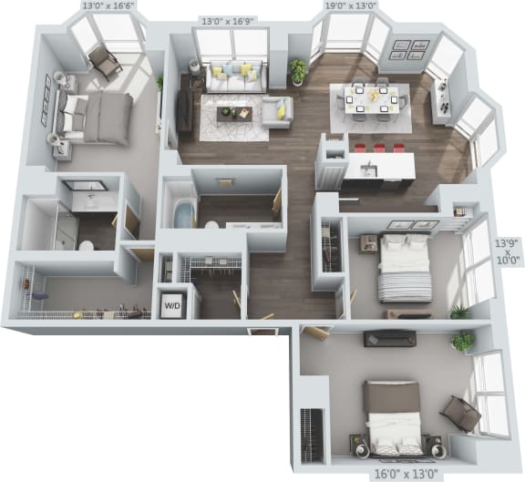 3 bed 2 bath Park York Floor Plan at Clayton On The Park, Clayton, 63105