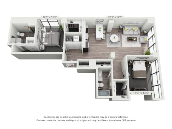 Cityview 201 floorplan 2 bedroom 2 bath at The Euclid, Missouri